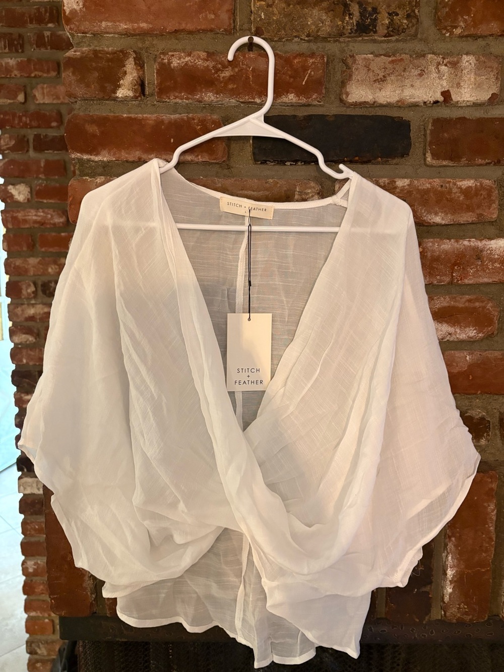 Stitch & Feather White Draped Wrap Blouse